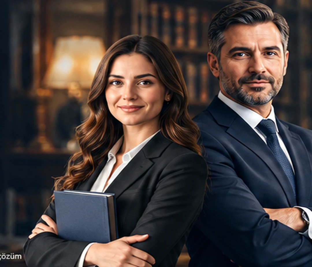 Hukuk yayın platformunu tanıtan kadın ve erkek avukat görseli